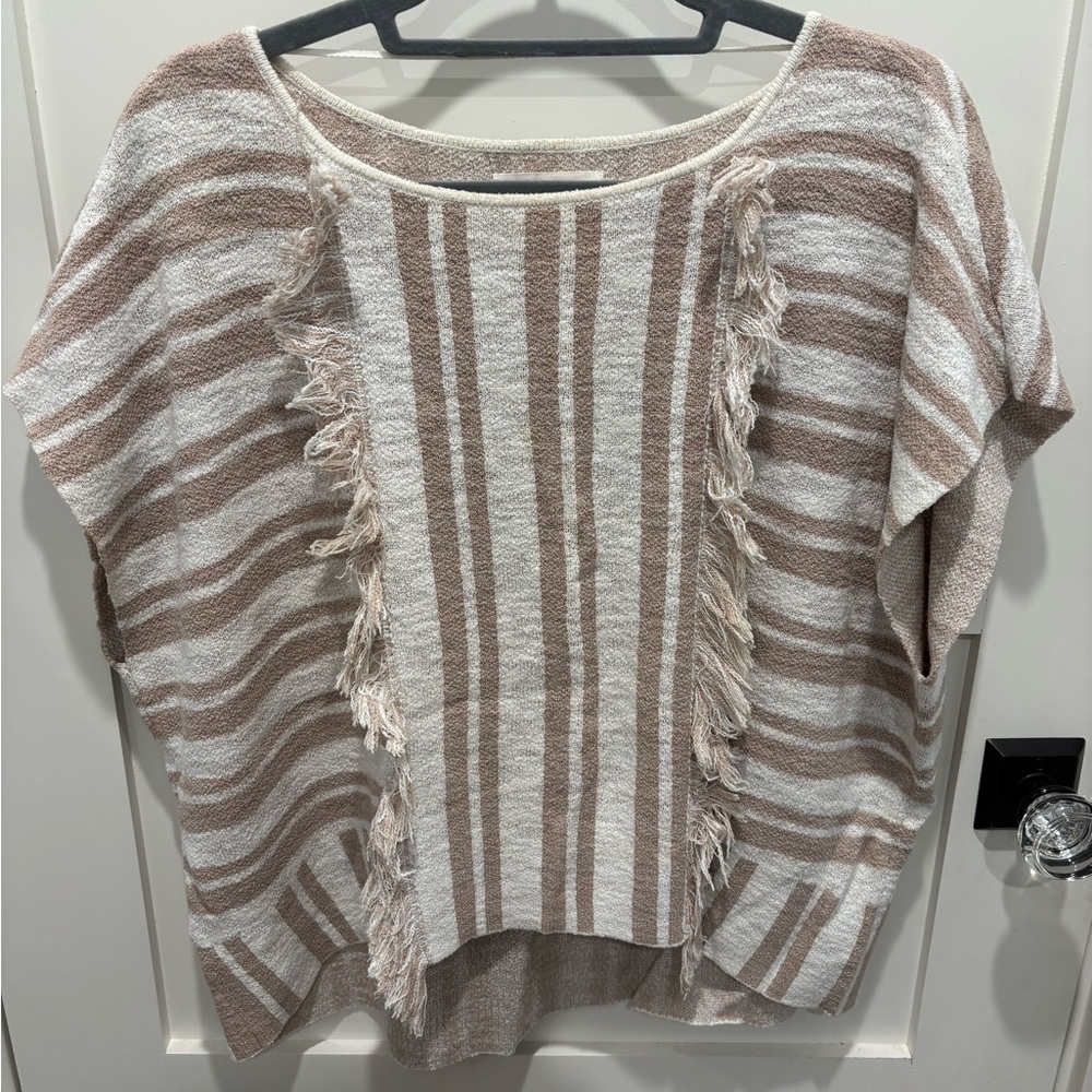 Lou & Grey Tan and White Striped Fringe Top